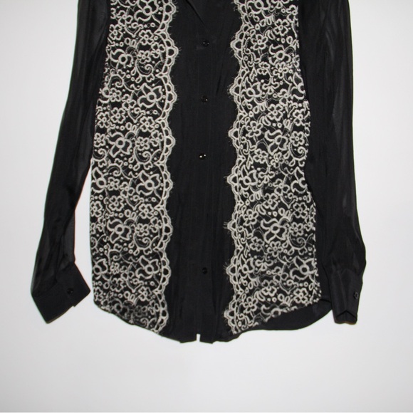 French Connection 100% Silk and Lace Button Down Shirt Size 4 - Picture 2 of 8